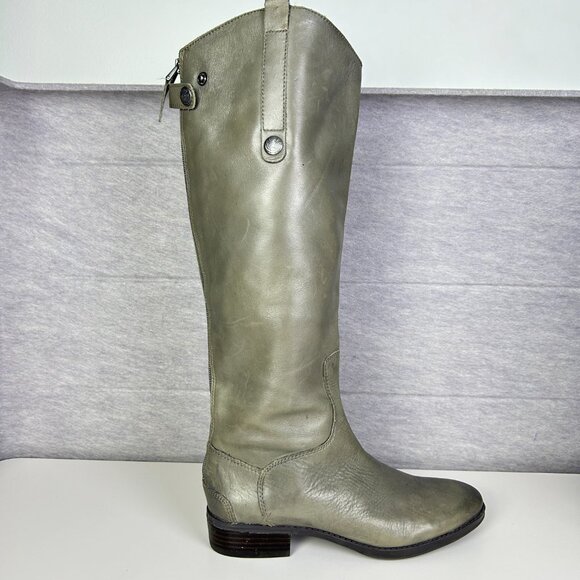 Sam Edelman Penny Green/Grey Back Zip Leather Knee High Riding Boots Size 6.5M - Picture 4 of 17